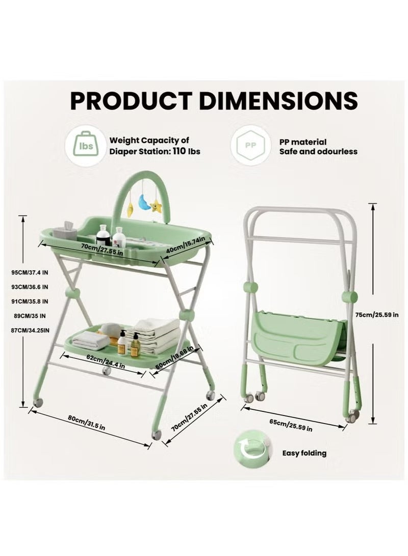 Gonice Water-Proof Baby Changing Table with Wheels, Foldable Adjustable Height Diaper Changing Tables with Changing Pad & Storage Rack Diaper Station for Newborn Baby and Infant  - Image 2