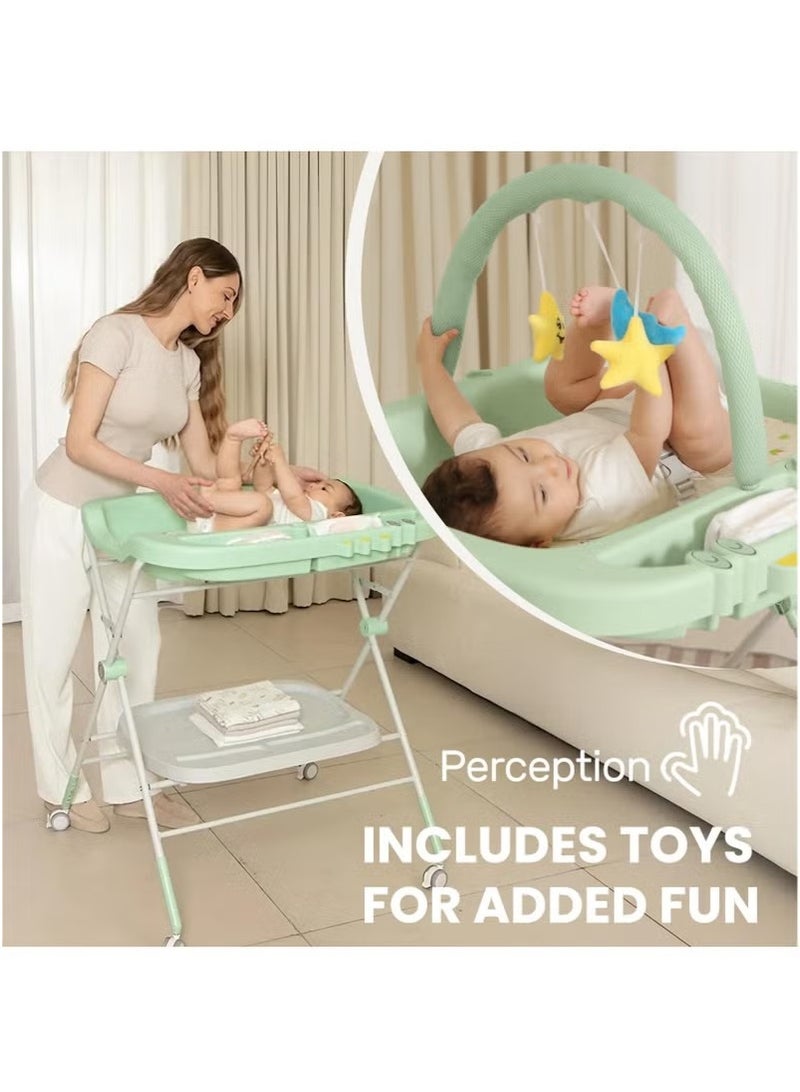 Gonice Water-Proof Baby Changing Table with Wheels, Foldable Adjustable Height Diaper Changing Tables with Changing Pad & Storage Rack Diaper Station for Newborn Baby and Infant  - Image 4