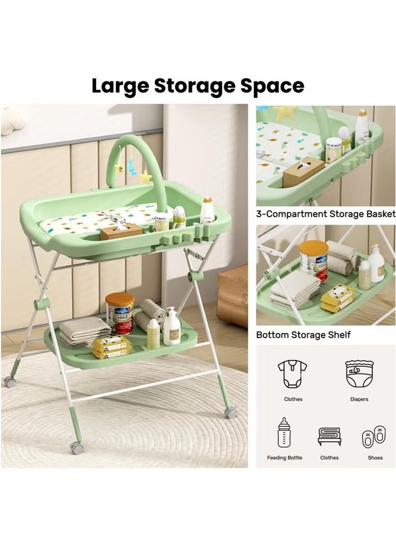 Gonice Water-Proof Baby Changing Table with Wheels, Foldable Adjustable Height Diaper Changing Tables with Changing Pad & Storage Rack Diaper Station for Newborn Baby and Infant  - Image 5