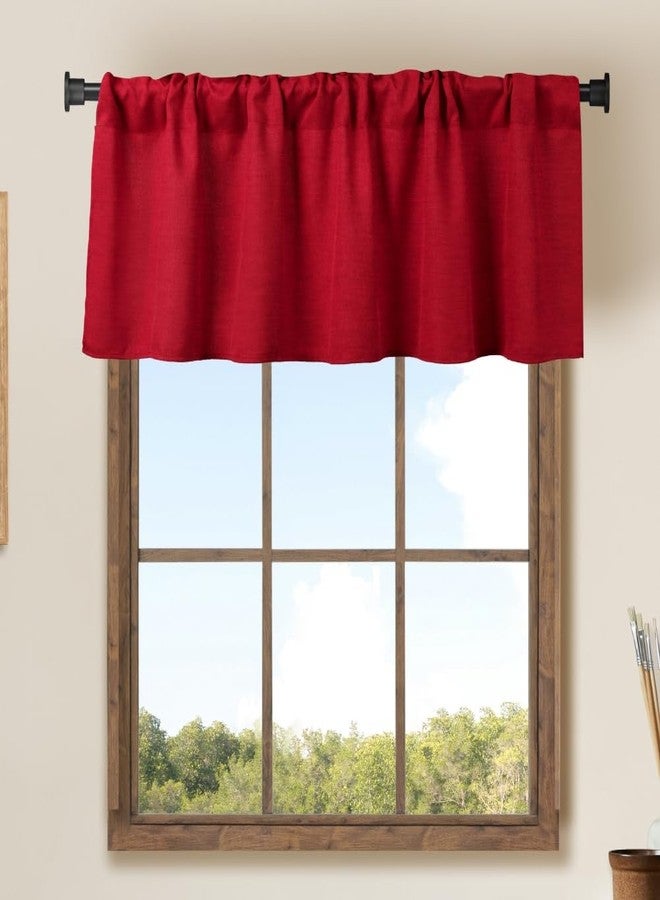 WOSIBO 2 Pack Blackout Window Valance Burlap Tan Rod Pocket Farmhouse Style Window Treatment Decor Curtains for Kitchen Bathroom Living Room 16" x 56" (Red) - Image 2