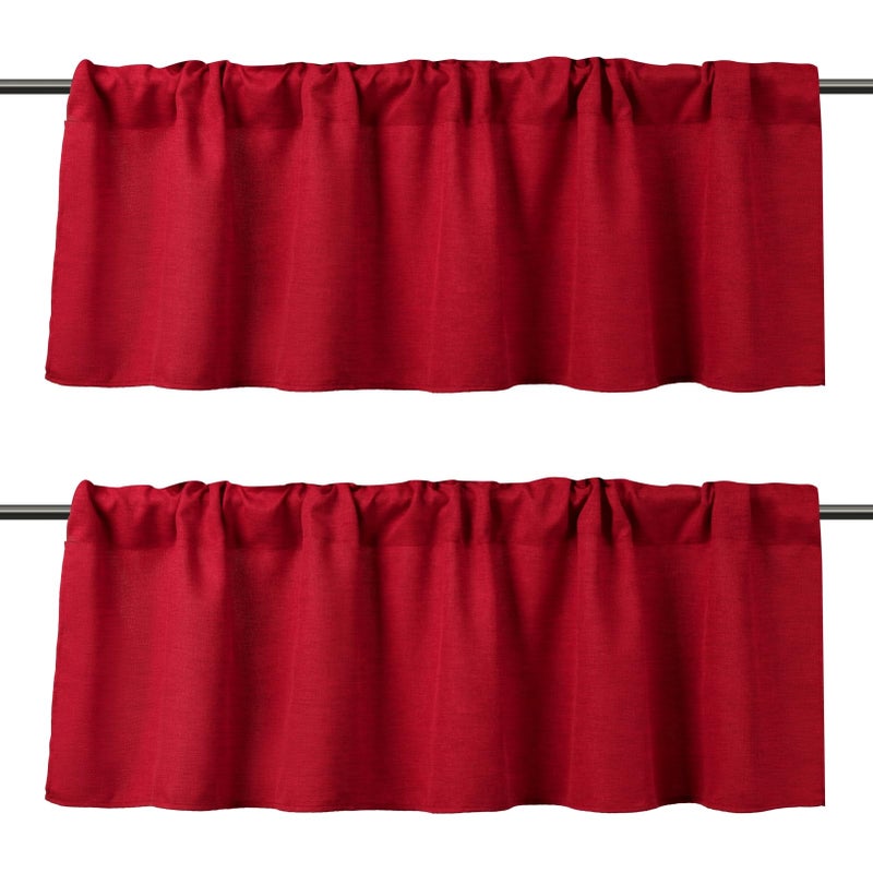 WOSIBO 2 Pack Blackout Window Valance Burlap Tan Rod Pocket Farmhouse Style Window Treatment Decor Curtains for Kitchen Bathroom Living Room 16" x 56" (Red) - Image 1