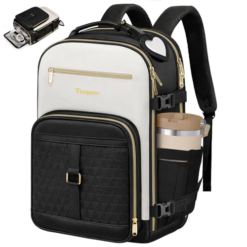 Taygeer Carry on Backpack for Airplanes, TSA Travel Backpack with Shoe Compartment & Luggage Tags, Airline Personal Item Bag for Women Teens, Black - Image 1