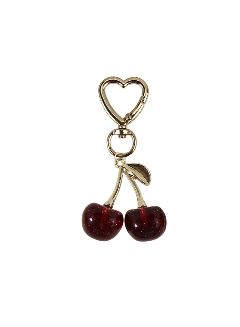 Keychain with Red Cherry Design and Gold Bow – Elegant Accessory for Bags and Keys - Image 3