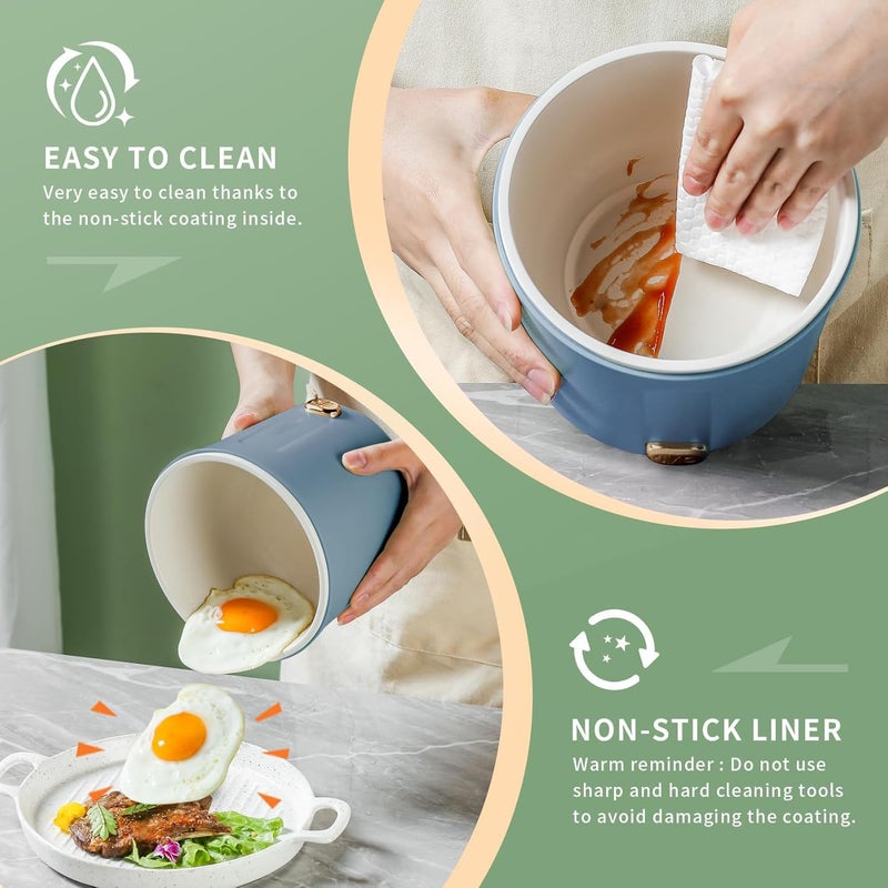 Excefore Hot Pot Electric, 1L Mini Ramen Cooker, Rapid Noodles Cooker, Multifunctional Electric Pot for Cooking Pasta, Egg, Soup, Portable Pot with Over Heating Protection for Dorm, Office, Travel - Image 3