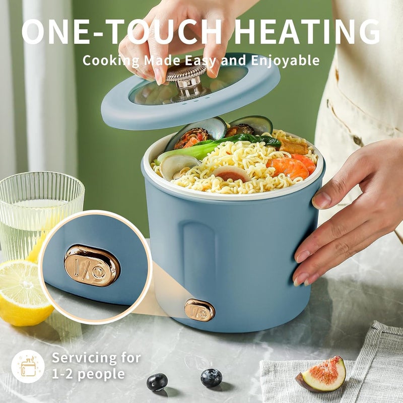 Excefore Hot Pot Electric, 1L Mini Ramen Cooker, Rapid Noodles Cooker, Multifunctional Electric Pot for Cooking Pasta, Egg, Soup, Portable Pot with Over Heating Protection for Dorm, Office, Travel - Image 2