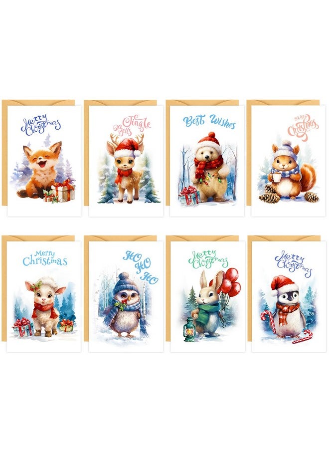DERAYEE 24Pcs Christmas Cards With Envelopes, Merry Christmas Cards Bulk Winter Greeting Cards For Xmas Holiday (8 Animal Design)  - Image 2