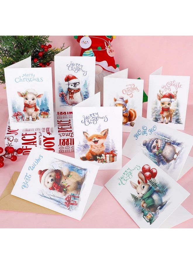 DERAYEE 24Pcs Christmas Cards With Envelopes, Merry Christmas Cards Bulk Winter Greeting Cards For Xmas Holiday (8 Animal Design)  - Image 5