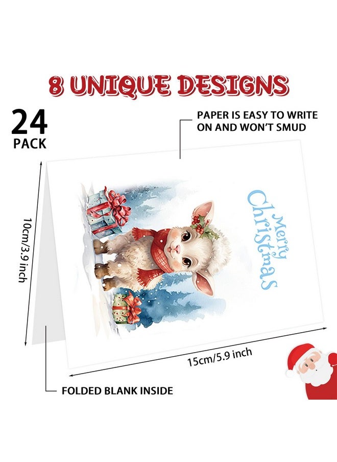 DERAYEE 24Pcs Christmas Cards With Envelopes, Merry Christmas Cards Bulk Winter Greeting Cards For Xmas Holiday (8 Animal Design)  - Image 3