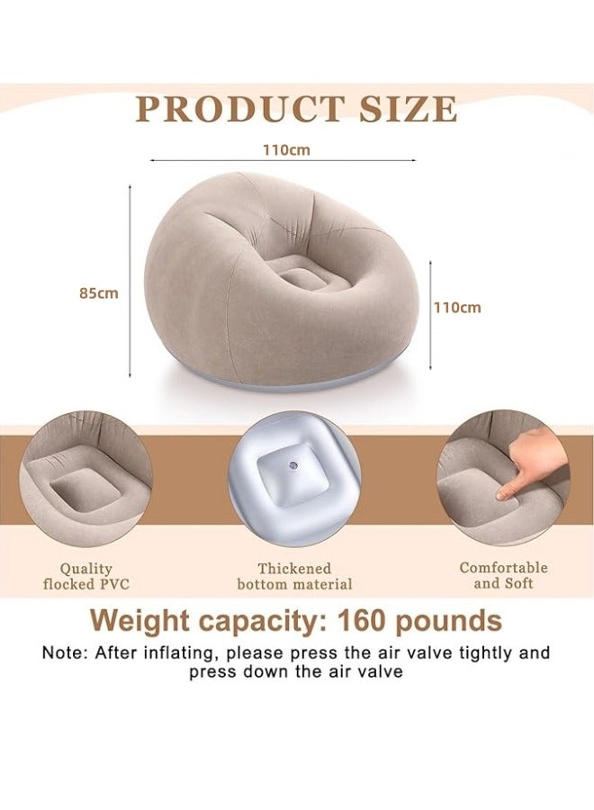 Aikenn 2PCS Bean Bag,Bean Bag Chair,Inflatable Bean Bag Sofa,Leisure Inflatable Bean Bag,Inflatable Lazy Sofa,Portable Inflatable Bean Bag Chair,Foldable,PVC Flocking,With Air Pump Suitable For Bedroom Living Room And Camping,110*110*85cm(Brown) - Image 2