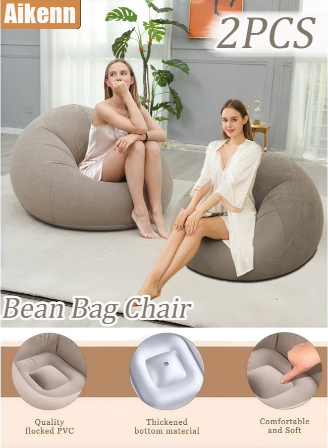 Aikenn 2PCS Bean Bag,Bean Bag Chair,Inflatable Bean Bag Sofa,Leisure Inflatable Bean Bag,Inflatable Lazy Sofa,Portable Inflatable Bean Bag Chair,Foldable,PVC Flocking,With Air Pump Suitable For Bedroom Living Room And Camping,110*110*85cm(Brown) - Image 1