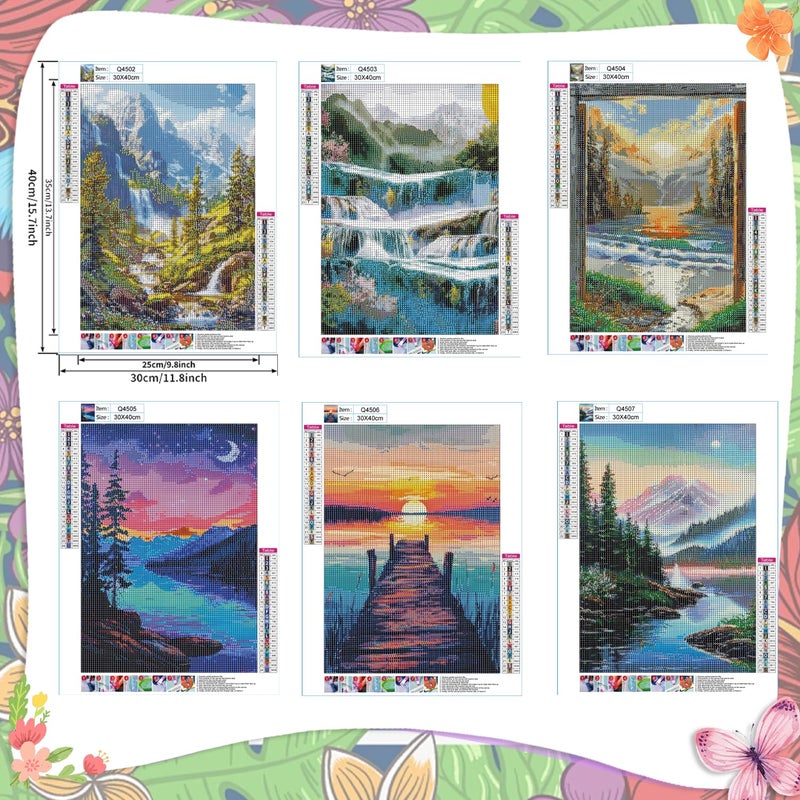 EWJRNSF 6 Pack 5D Diamond Painting Kits for Adults, Landscape Diamond Arts Kits Diamond Art Sets,Gem Painting by Number Kits for Adults Beginners Home Wall Decor 11.8x15.7 Inches - Image 2