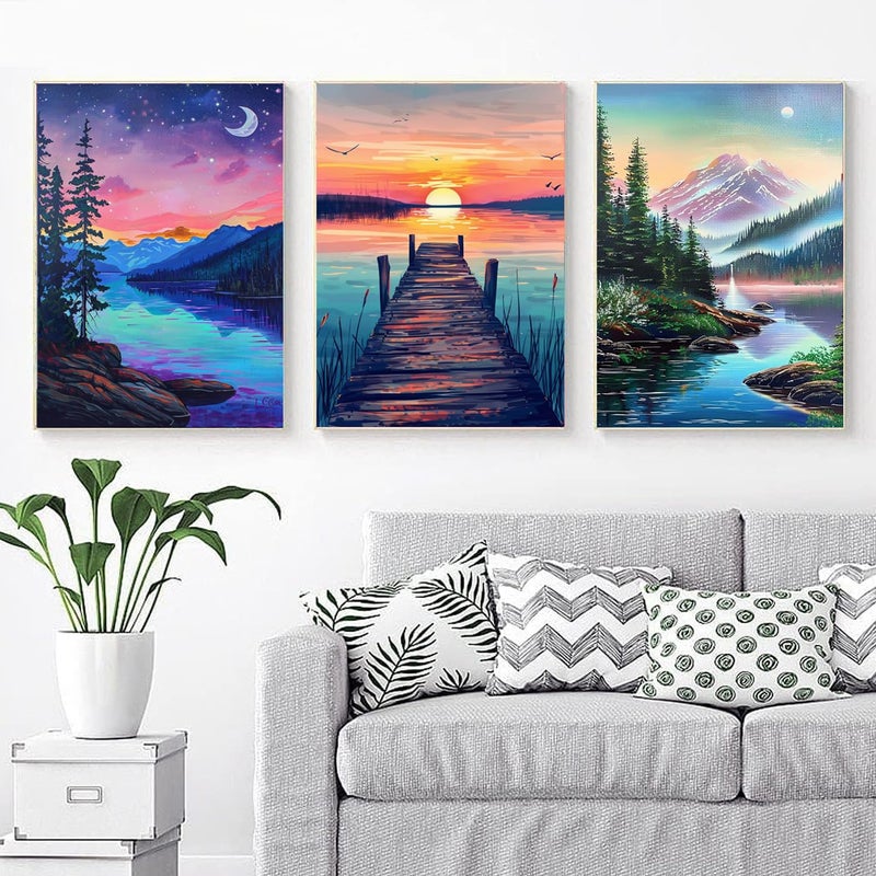 EWJRNSF 6 Pack 5D Diamond Painting Kits for Adults, Landscape Diamond Arts Kits Diamond Art Sets,Gem Painting by Number Kits for Adults Beginners Home Wall Decor 11.8x15.7 Inches - Image 5