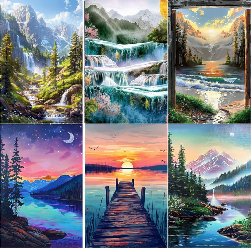 EWJRNSF 6 Pack 5D Diamond Painting Kits for Adults, Landscape Diamond Arts Kits Diamond Art Sets,Gem Painting by Number Kits for Adults Beginners Home Wall Decor 11.8x15.7 Inches - Image 1