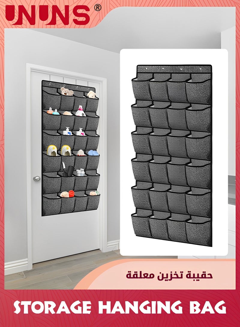 UNUNS Over The Door Shoe Organizer,24 Pocket Strong Space Saving Shoe Organizer,Holds Up To 40 Pounds,Hanging Behind Large Breathable Mesh Pocket,Closet Caddy Holder - Image 1