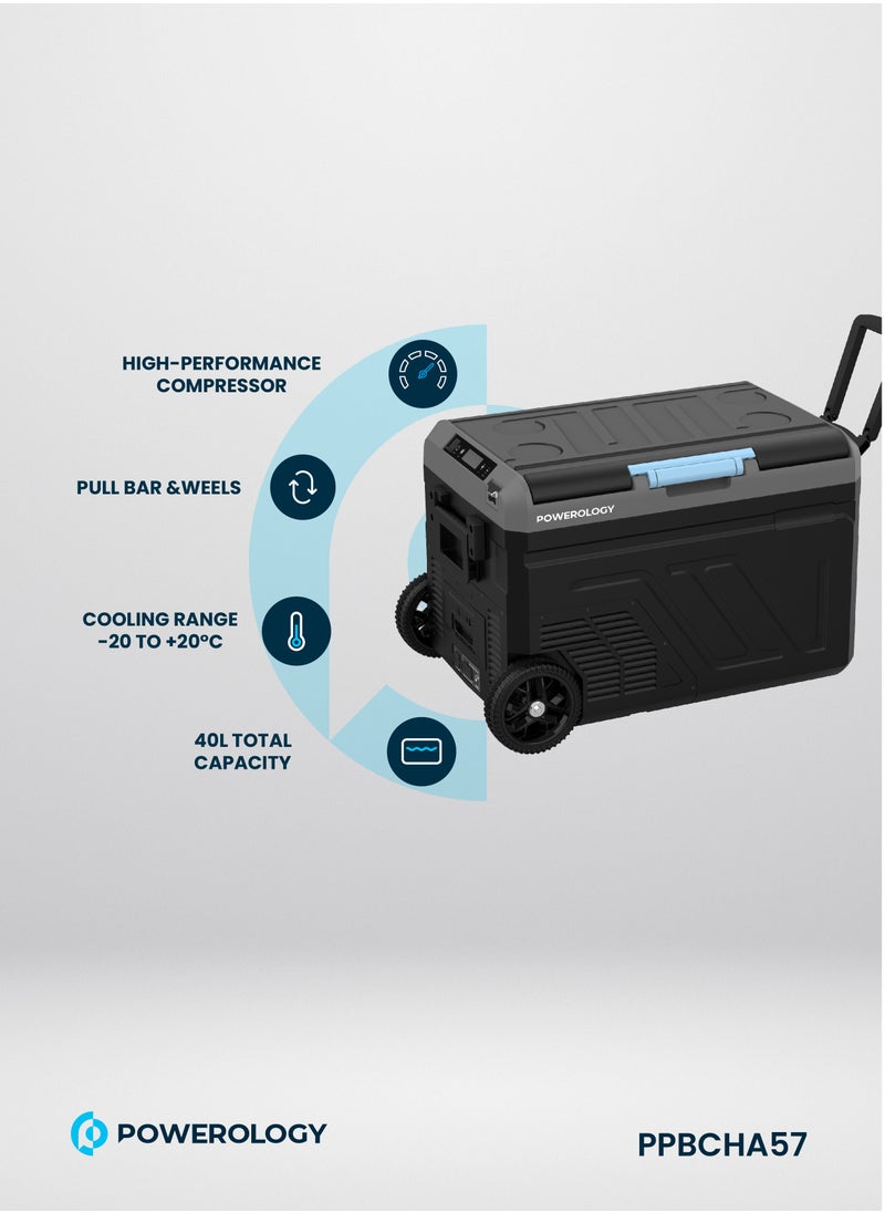 Powerology Portable Fridge 40L with Dual Compartment and Trolly / Smart Fridge and Freezer / High-Efficiency Compressor - Gray  - Image 2