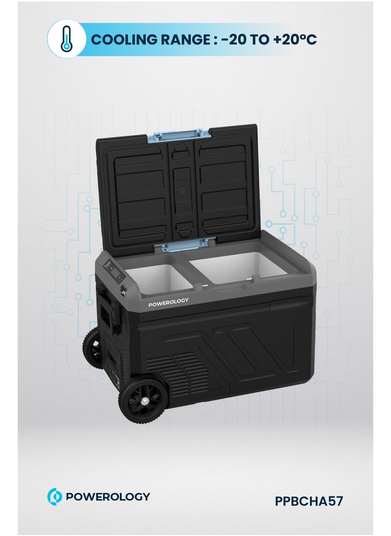 Powerology Portable Fridge 40L with Dual Compartment and Trolly / Smart Fridge and Freezer / High-Efficiency Compressor - Gray  - Image 5