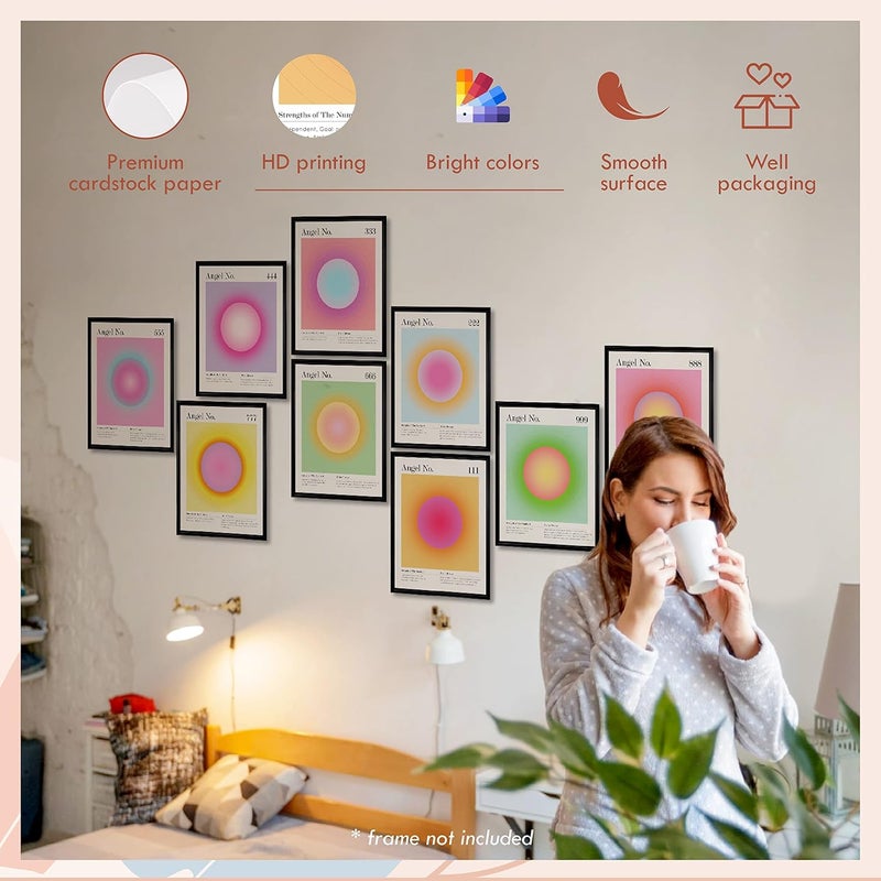 97 Decor Angel Number Poster - Aura Poster Aesthetic, Spiritual Posters, Gradient Angel Numbers Print, Pink Aura Balance Energy Pictures, Colorful Aura Wall Art for Bedroom (8x10 UNFRAMED) - Image 5