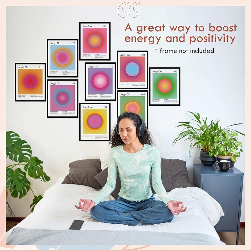 97 Decor Angel Number Poster - Aura Poster Aesthetic, Spiritual Posters, Gradient Angel Numbers Print, Pink Aura Balance Energy Pictures, Colorful Aura Wall Art for Bedroom (8x10 UNFRAMED) - Image 3