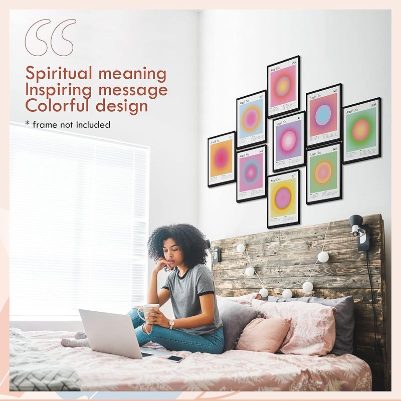 97 Decor Angel Number Poster - Aura Poster Aesthetic, Spiritual Posters, Gradient Angel Numbers Print, Pink Aura Balance Energy Pictures, Colorful Aura Wall Art for Bedroom (8x10 UNFRAMED) - Image 4