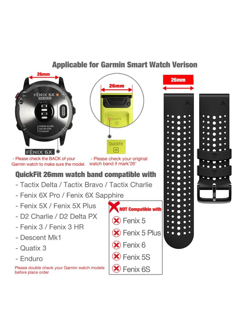 SYOSI Silicone Watch Band Waterproof Wristband Strap for Fenix 5X Fenix 6X Fenix 7X 26mm Quick Release Fit Soft Sport Breathable for Garmin Fenix 5X Plus Fenix 3 3 HR Enduro Tactix Delta - Image 4