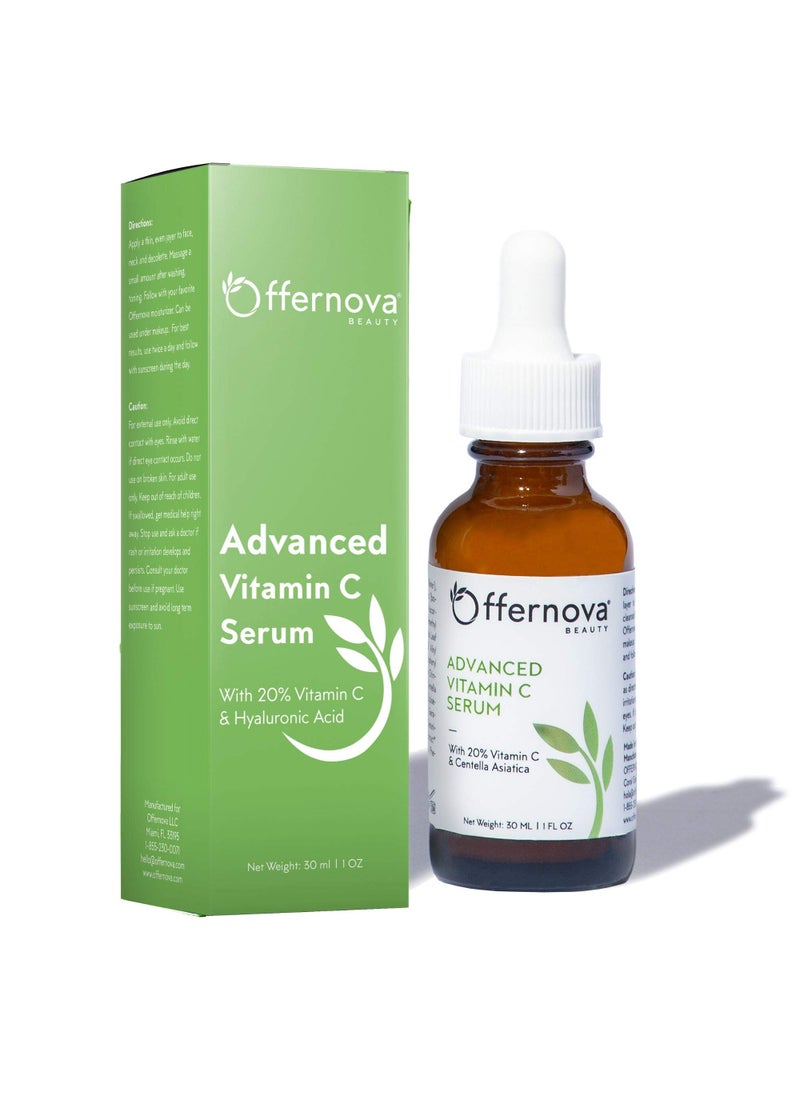 Offernova - Offernova Organic Vitamin C Serum - 20% Vit C and Hyaluronic Acid Anti Aging Serum for Face, Eyes and Neck. Enhanced Absorption Dark Spot Corrector for Youthful Looking Skin, 1 oz - Image 1