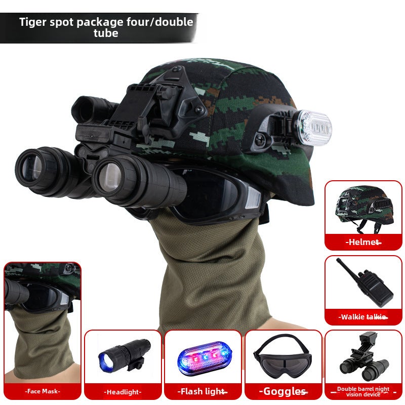 Generic Childrens camouflage outdoor tactical combat helmet FAST field chicken-eating equipment tactical soldier double tube night vision helmet Tiger spot package four_double tube 