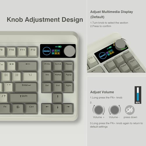 COSTOM Womier Retro 75% Gaming Keyboard with OLED Display&Knob, M87 Pro Bluetooth 5.1/2.4GHz /USB-C Wireless Mechanical Keyboard with Hot-Swappable Custom Switch, Compact Gamer RGB Keyboard-Grey - Image 3