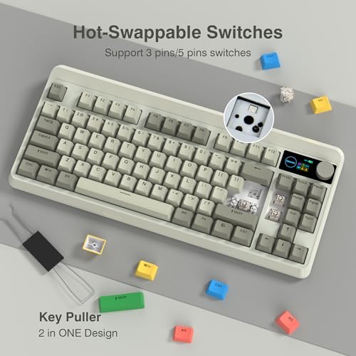 COSTOM Womier Retro 75% Gaming Keyboard with OLED Display&Knob, M87 Pro Bluetooth 5.1/2.4GHz /USB-C Wireless Mechanical Keyboard with Hot-Swappable Custom Switch, Compact Gamer RGB Keyboard-Grey - Image 5