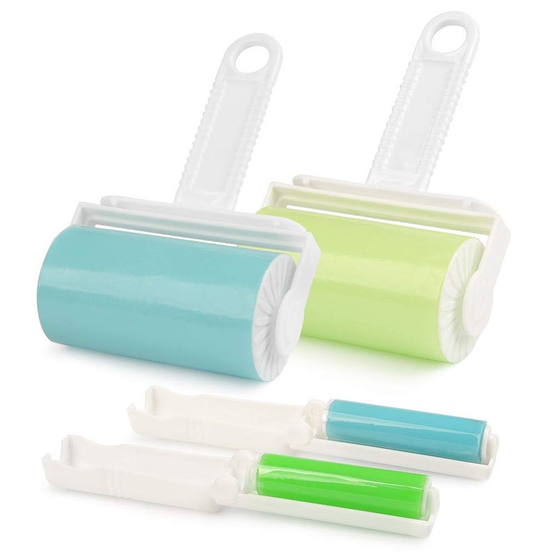 FOCCTS 4 PCS Lint Roller Reusable Sticky Roller Reusable Lint Roller  Washable Lint Rollers Reusable Working on Couch Pets Clothes Carpets Sticky Roller Washable with Cover 2 Sizes