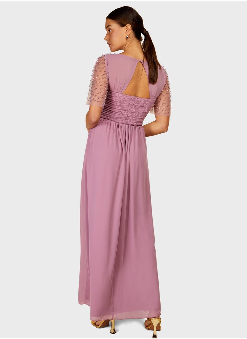 Beaded Chiffon Gown Dress