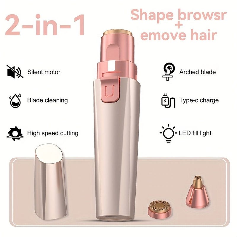 2 In 1 White Usb Rechargeable Women Facial Hair Removal Device Portable Electric Nose Hair Clipper Eyebrow Trimmer Gift For Women - Image 4