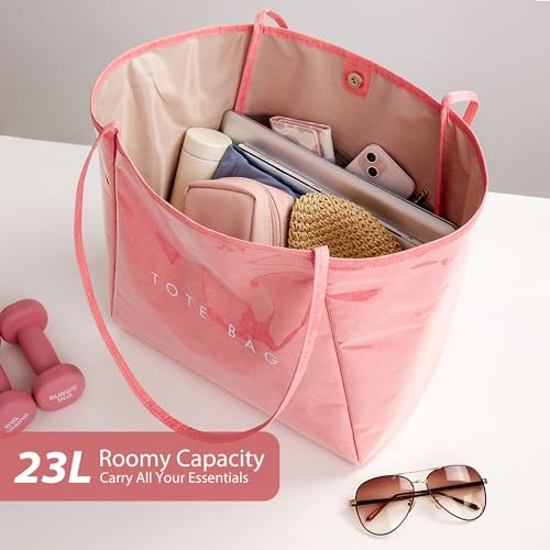 KALIDI FANCY FOREST KALIDI Large PVC Tote Bag Women Weekender Hobo Bag Travel Purse Trendy Kraft Paper Oversize Shoulder Handbag for Work College Beach - Image 4