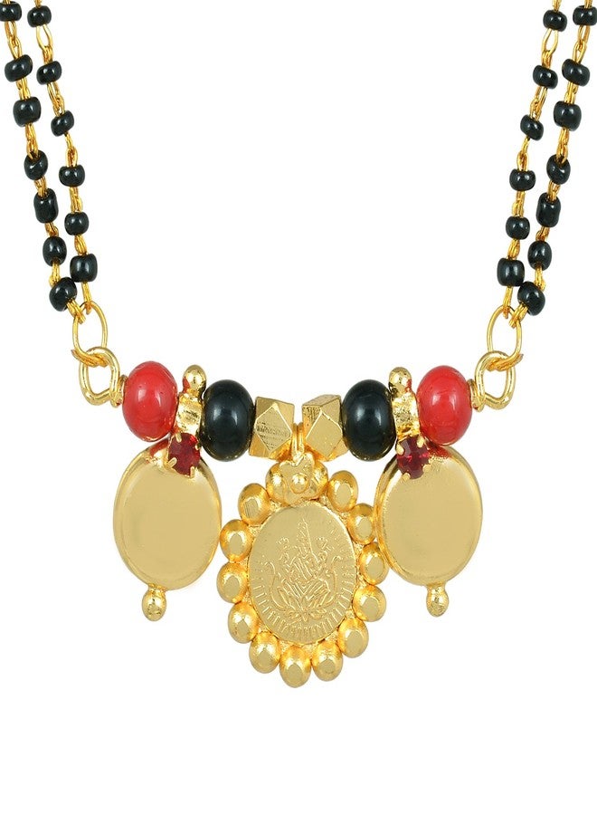 Superstore18 Gold plated Lakshmi 3 Coin, Ruby and Black Bead studded, Laxmi Coin & double Waati Mangalsutra for Women (SST1214MSSV) - Image 1