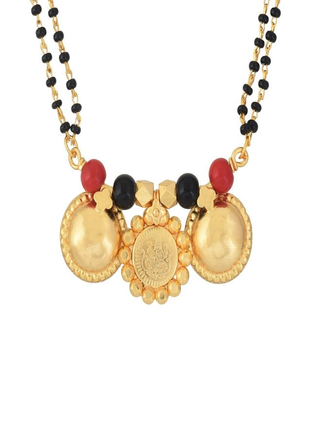 Superstore18 Gold plated Lakshmi 3 Coin, Ruby and Black Bead studded, Laxmi Coin & double Waati Mangalsutra for Women (SST1214MSSV) - Image 2
