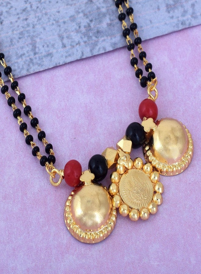 Superstore18 Gold plated Lakshmi 3 Coin, Ruby and Black Bead studded, Laxmi Coin & double Waati Mangalsutra for Women (SST1214MSSV) - Image 4