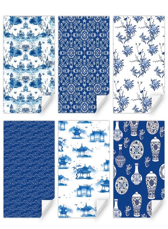 Boerni Fancy Vintage Blue and White Porcelain Chinoiserie Watercolor Ginger Jar Jungle Blue Gift Wrapping Paper, Oriental Art Paper Folded Flat 6 Sheets 6 Designs: 23 sq. ft. ttl-for Birthdat Friends Lover Christmas Valentine Anniversary Wedding Daily Decorative Gift Wrap Crafts - Image 3