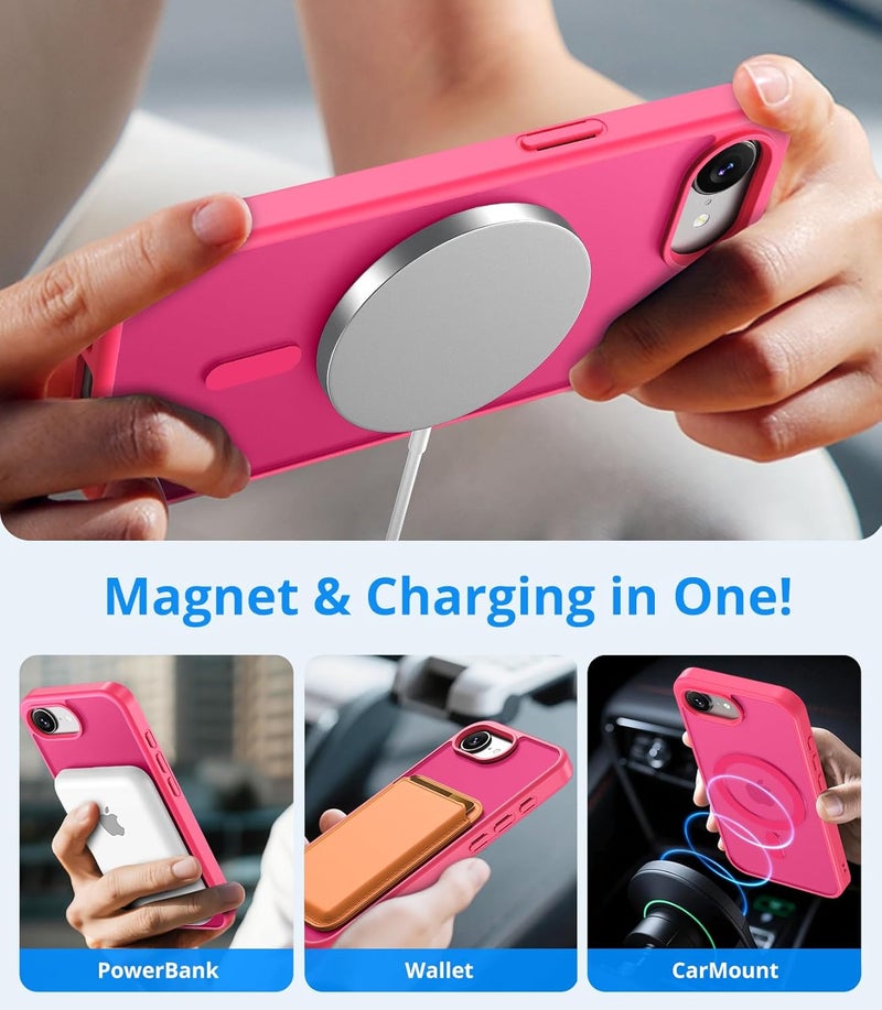 Vansdon Magnetic for iPhone 16e / iPhone 17e Case with 1 Protective Glass, Compatible with Magsafe, Military Standard Drop Protection, Translucent Matte Back, Shockproof Mobile Phone Case, Bright Pink - Image 3