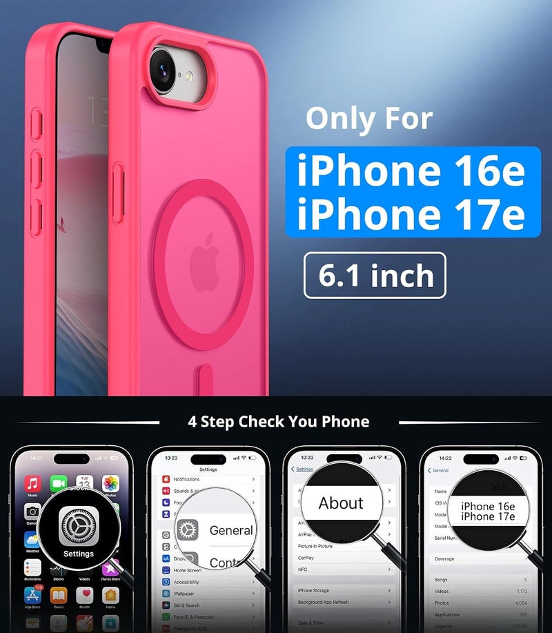Vansdon Magnetic for iPhone 16e / iPhone 17e Case with 1 Protective Glass, Compatible with Magsafe, Military Standard Drop Protection, Translucent Matte Back, Shockproof Mobile Phone Case, Bright Pink - Image 4