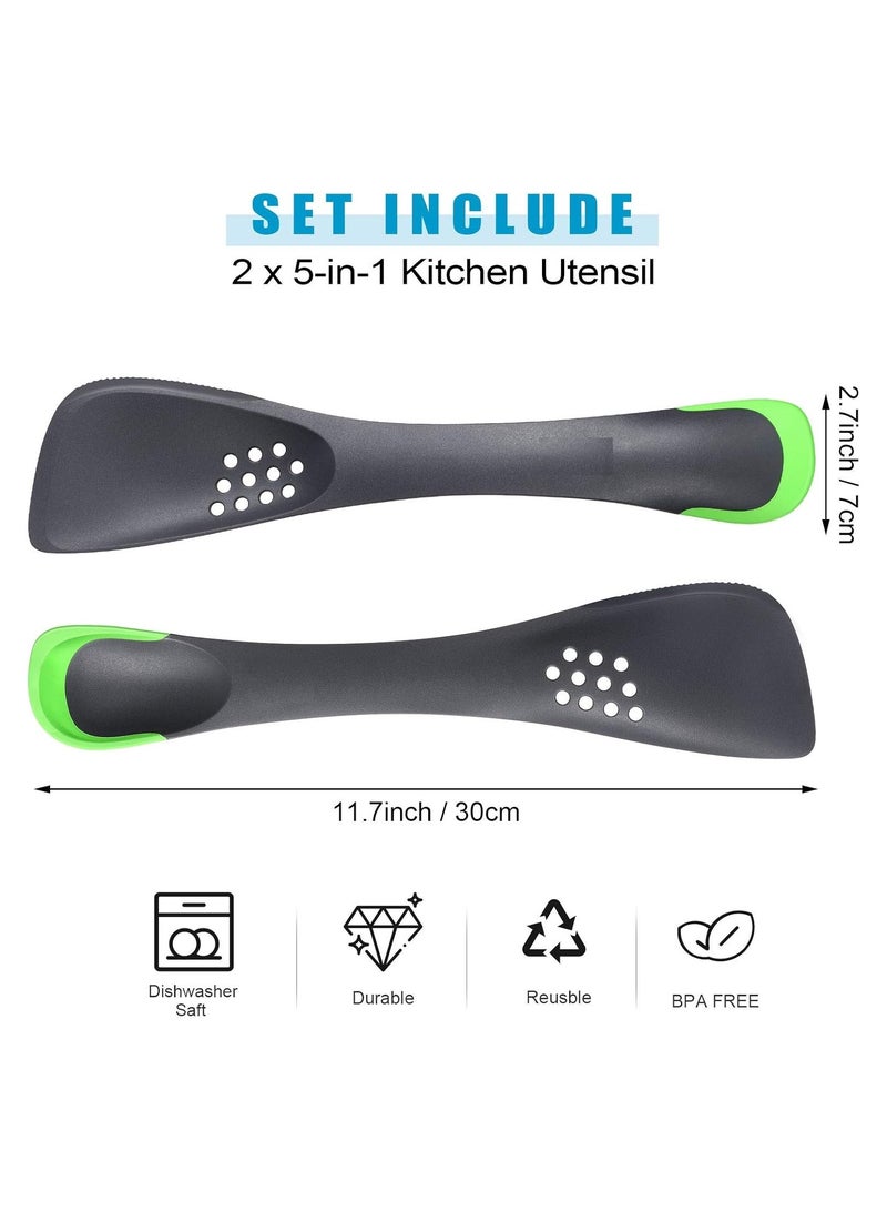 2-Piece Cooking Spoon Set for Nonstick Cookware Silicone 5-in-1 Spatula Cooking Utensils Tableware Cutter, Slicer, Strainer Basket, Ladle, and Spatula Kitchen Mixing Spoon Scraper - Image 2