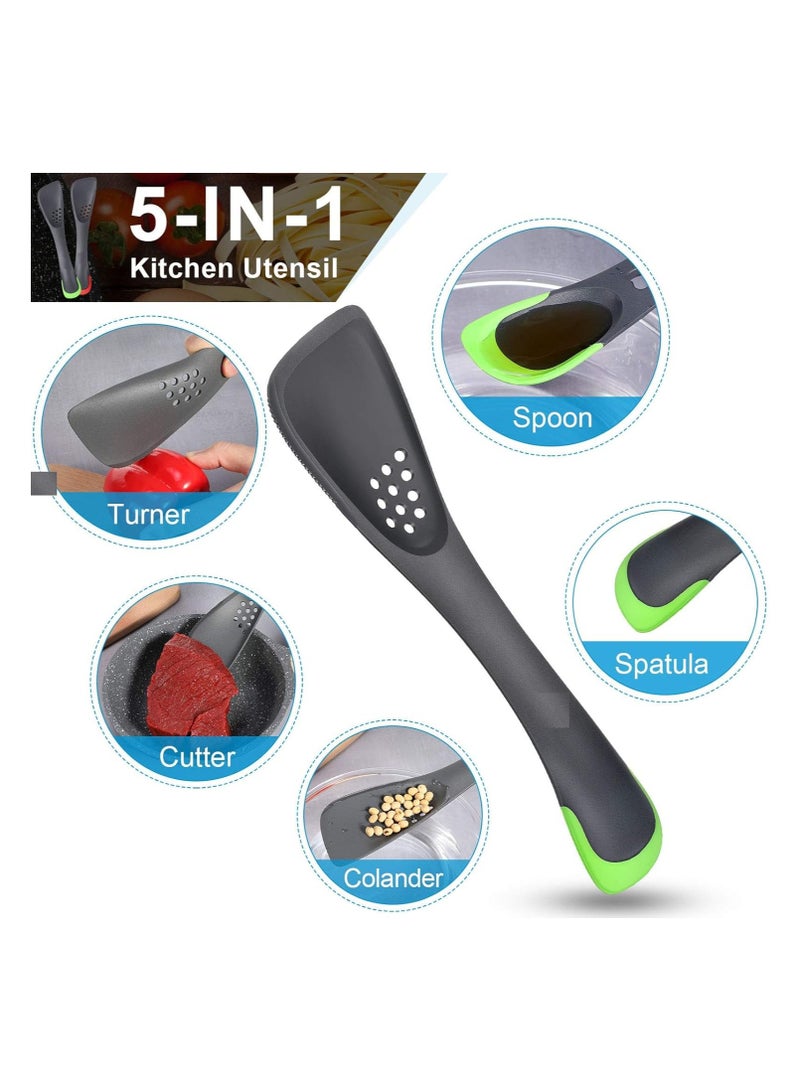 2-Piece Cooking Spoon Set for Nonstick Cookware Silicone 5-in-1 Spatula Cooking Utensils Tableware Cutter, Slicer, Strainer Basket, Ladle, and Spatula Kitchen Mixing Spoon Scraper - Image 3