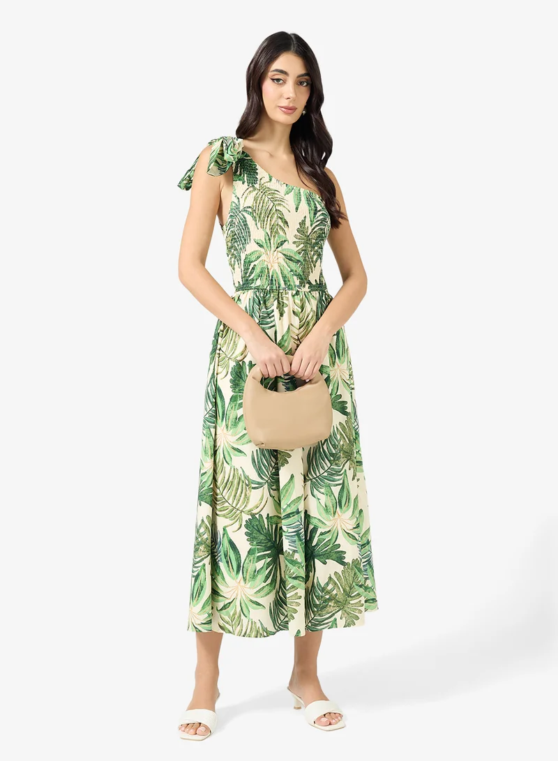 Printed One Shoulder Maxi Dress