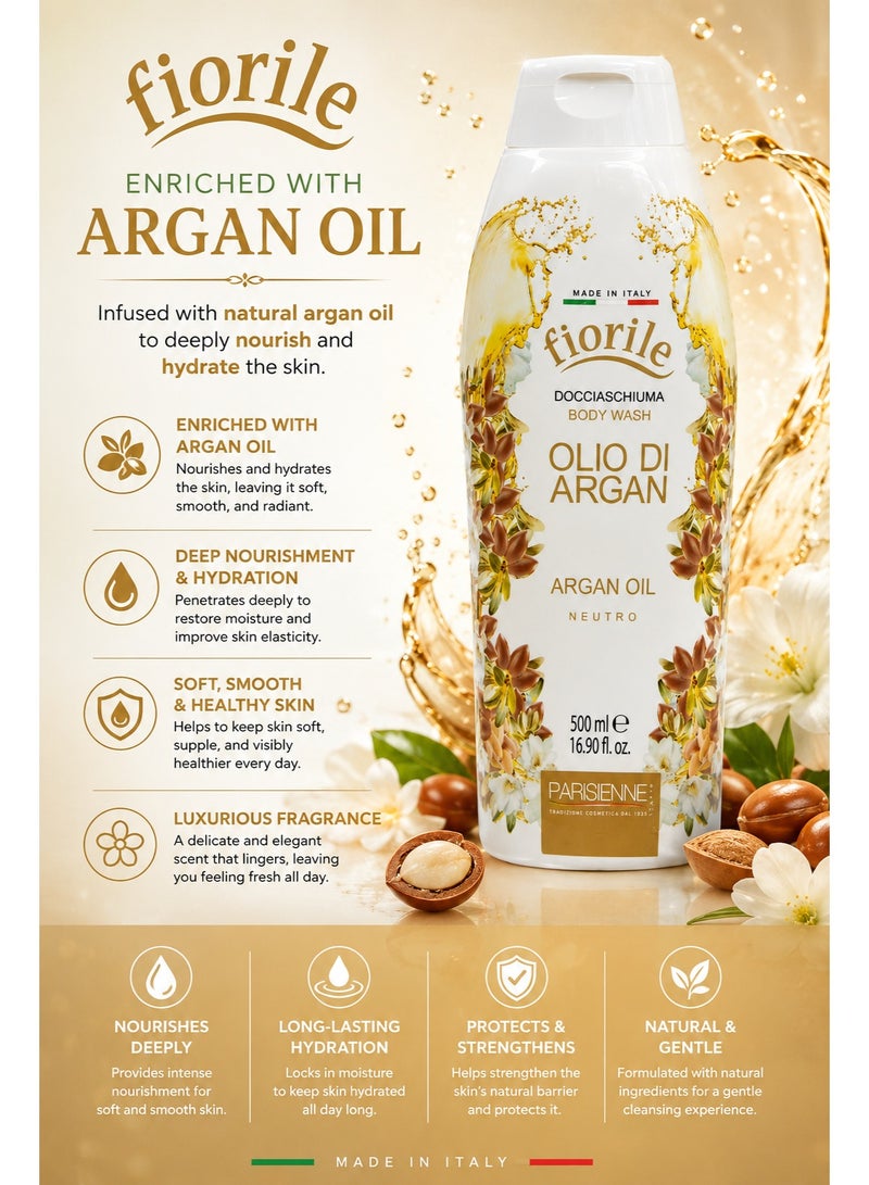 fiorile Parisienne Fiorile Argan Oil Body Wash 500ml | Nourishing & Moisturizing Shower Gel | Enriched with Argan Oil | Soft & Smooth Skin | Daily Use Body Cleanser - Image 2
