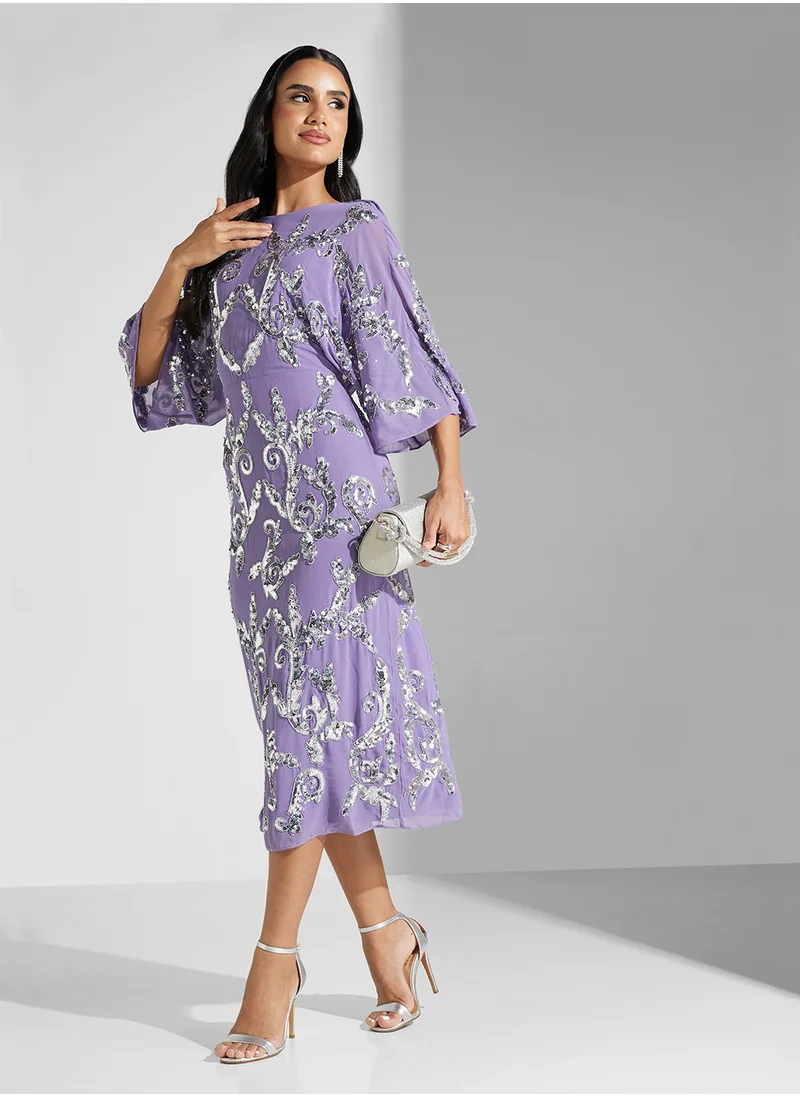 Amelia Rose Embellished Mesh Detailed Dress