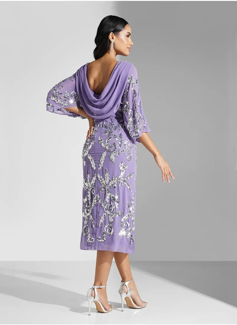 Amelia Rose Embellished Mesh Detailed Dress