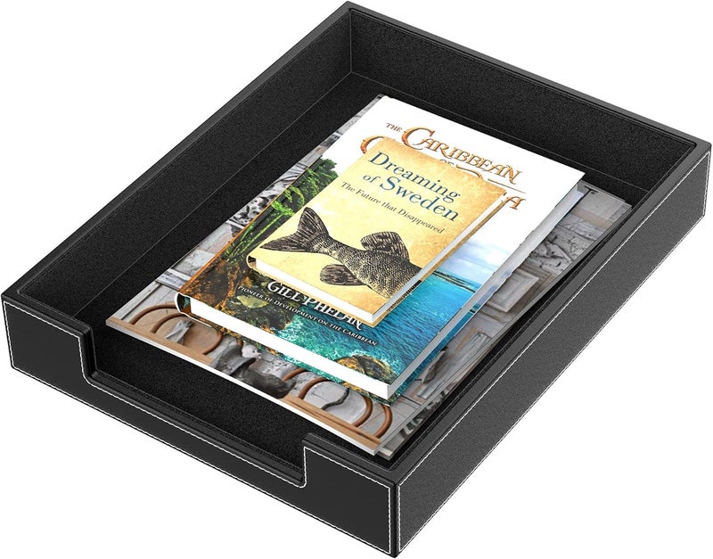 Thipoten Leather Letter Tray, Elegant Desk Organizer for Office Supplies, Mail, Paper, File, Magazine, Perfect Office Organization for Desktop(Black) - Image 3