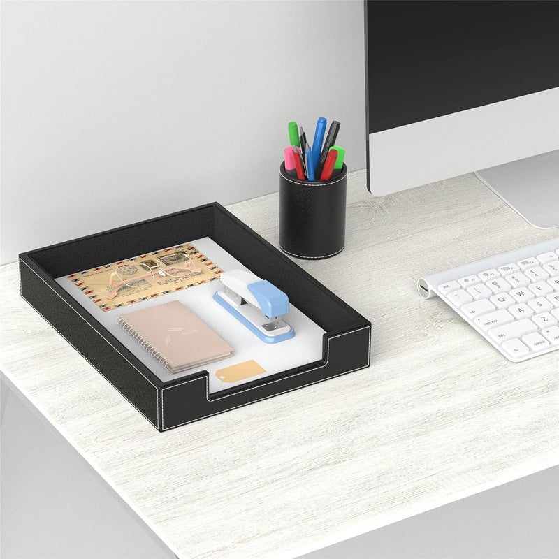 Thipoten Leather Letter Tray, Elegant Desk Organizer for Office Supplies, Mail, Paper, File, Magazine, Perfect Office Organization for Desktop(Black) - Image 5