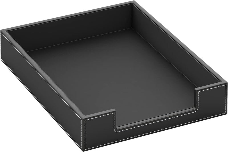 Thipoten Leather Letter Tray, Elegant Desk Organizer for Office Supplies, Mail, Paper, File, Magazine, Perfect Office Organization for Desktop(Black) - Image 1