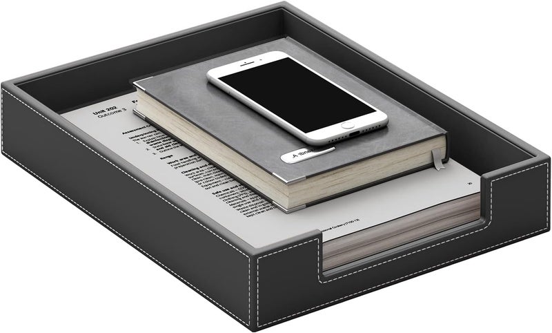 Thipoten Leather Letter Tray, Elegant Desk Organizer for Office Supplies, Mail, Paper, File, Magazine, Perfect Office Organization for Desktop(Black) - Image 2