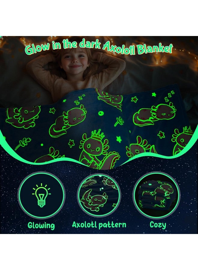 Boulou Glow in The Dark Axolotl Blankets,Throw Blanket Toys Gifts for 3 4 5 6 7 8 9 10 Years Old Kids Boys Girls,Soft Cute Glowing Blanket Present for Birthday Christmas Easter Valentines, 60"x50"  - Image 2