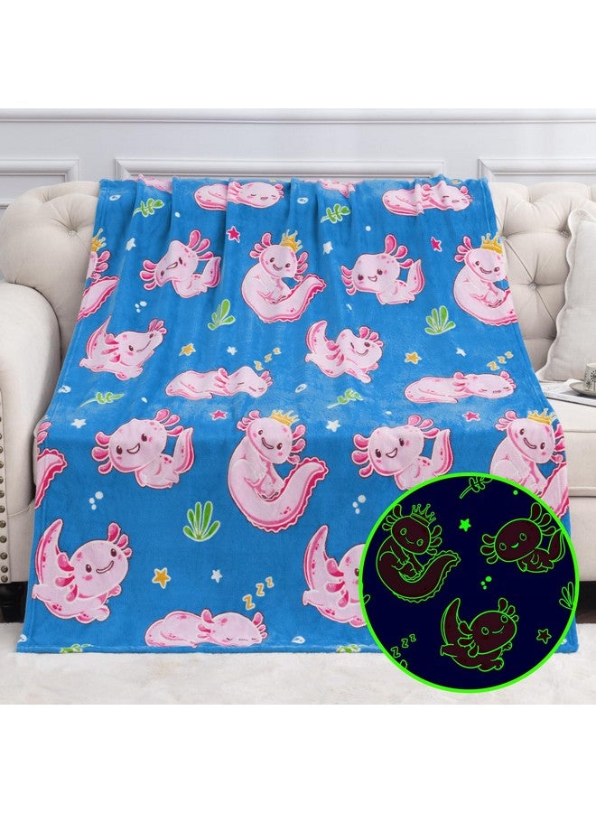 Boulou Glow in The Dark Axolotl Blankets,Throw Blanket Toys Gifts for 3 4 5 6 7 8 9 10 Years Old Kids Boys Girls,Soft Cute Glowing Blanket Present for Birthday Christmas Easter Valentines, 60"x50"  - Image 1